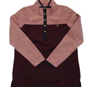 L.L.Bean Womens Quilted Mockneck Tunic Colorblock Sweatshirt Rose Wash Deep Wine